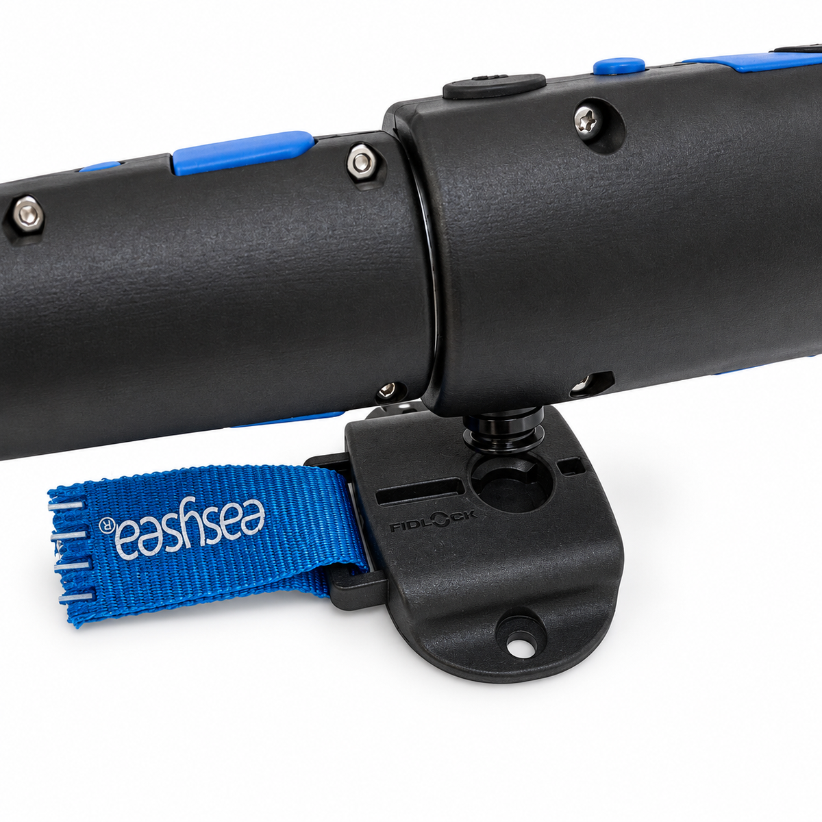 Jake pole fitted with the Fidlock mount plate and the blue easysea strap