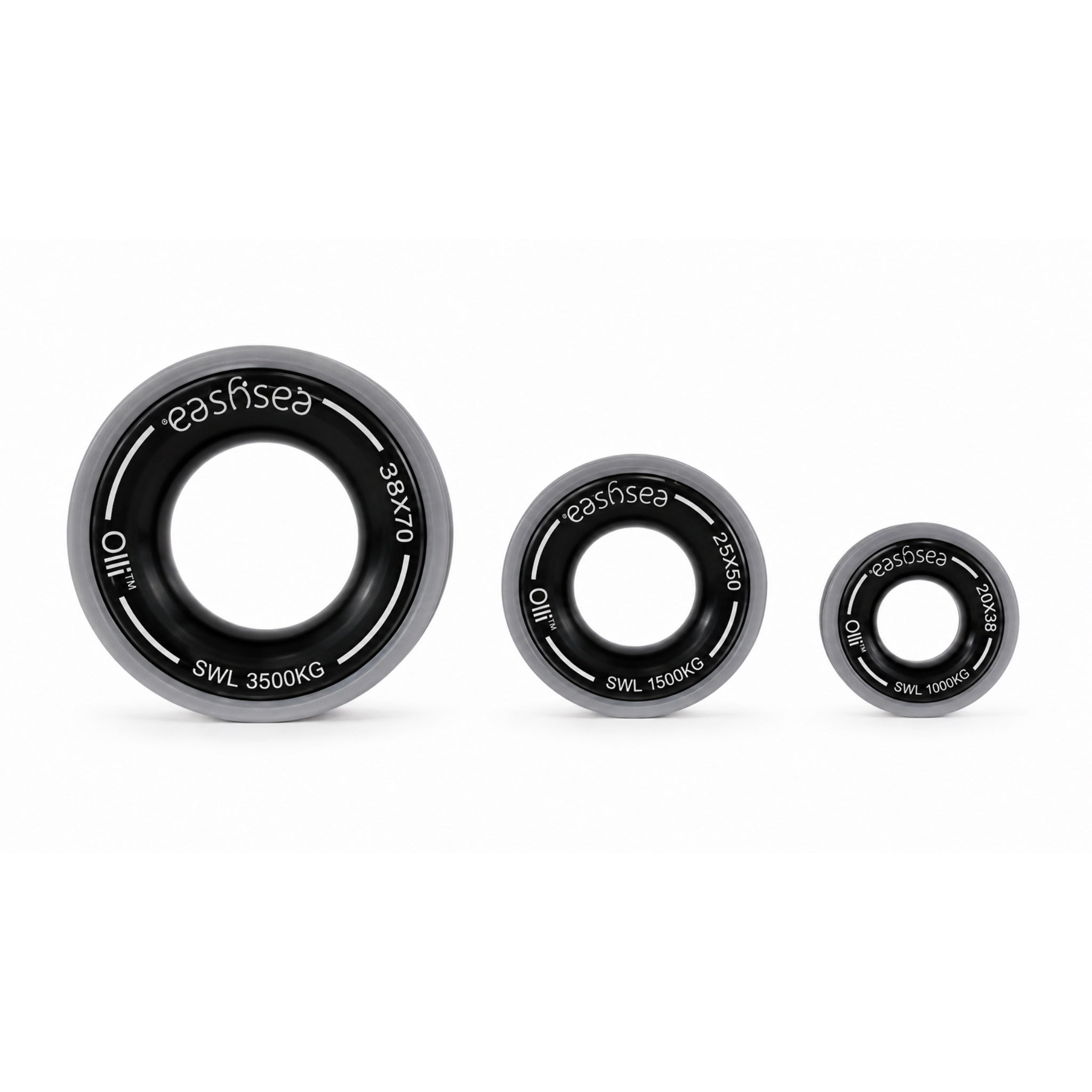 The four sizes of the Easysea Olli solid ring side by side, from S 20x38 to XL 55x101