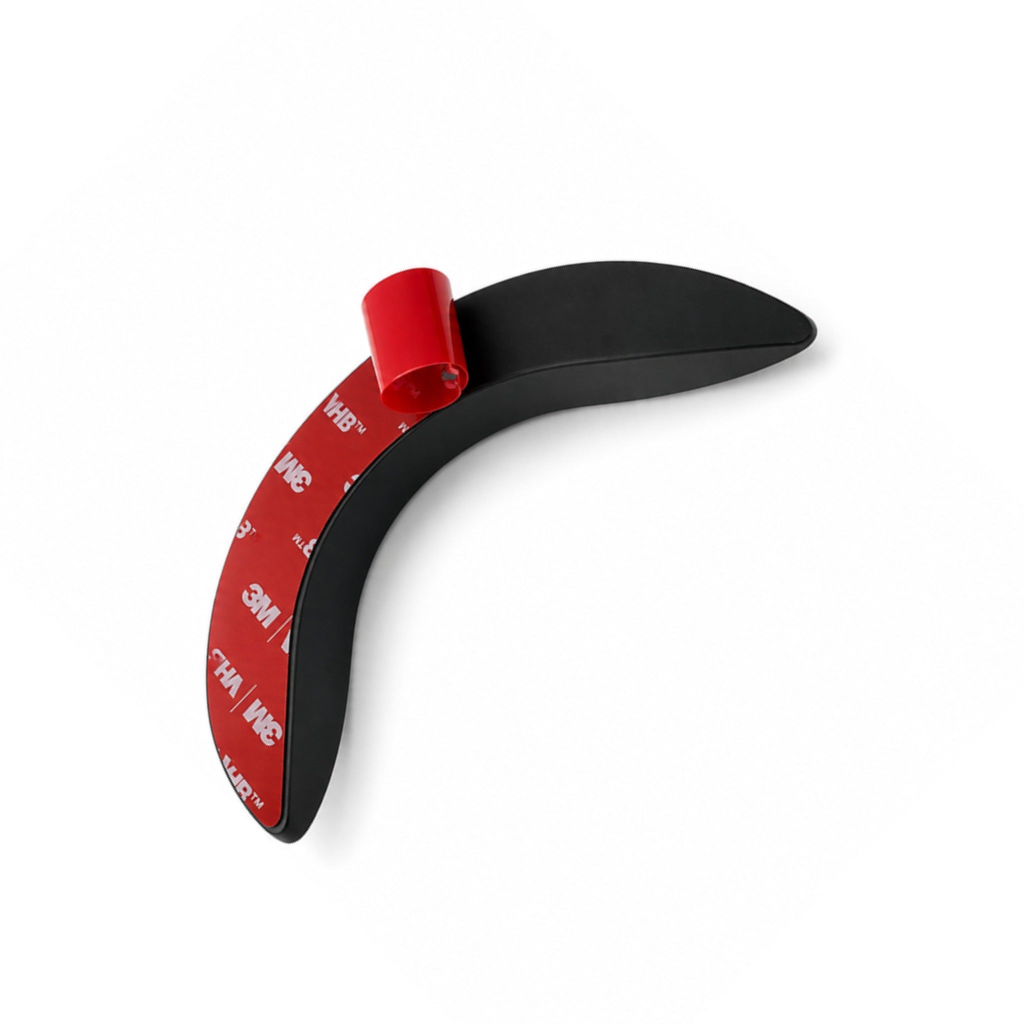 Red pull tab of the adhesive liner on the Rope Deflector, ready to install without drilling