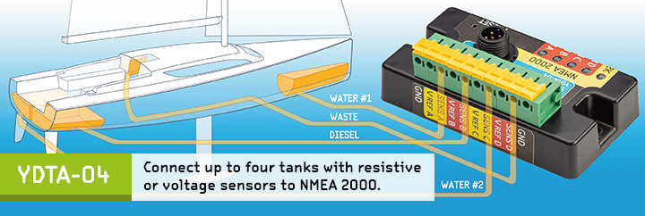 Yacht Devices Tank Adapter (4 serbatoi) YDTA-04 — NMEA 2000 Micro Male — 4 serbatoi