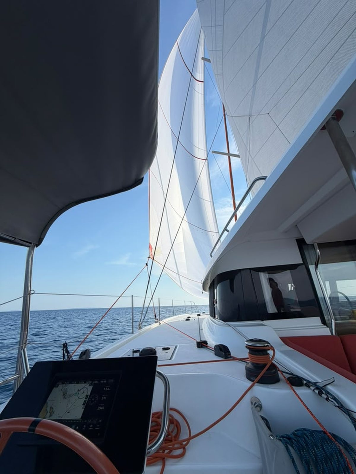 Catamaran sailing under code 0, photo from the beta test